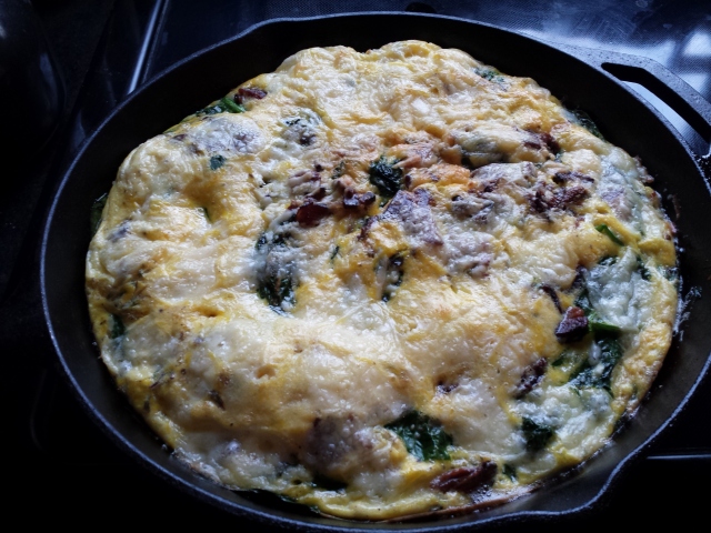 Piping hot frittata in my beautiful cast iron skillet.